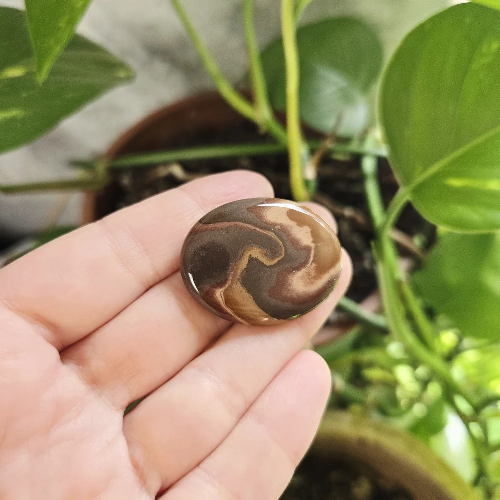 Vintage Brown Agate Oval Stone Earthy Boho Bohemian Brooch Pin